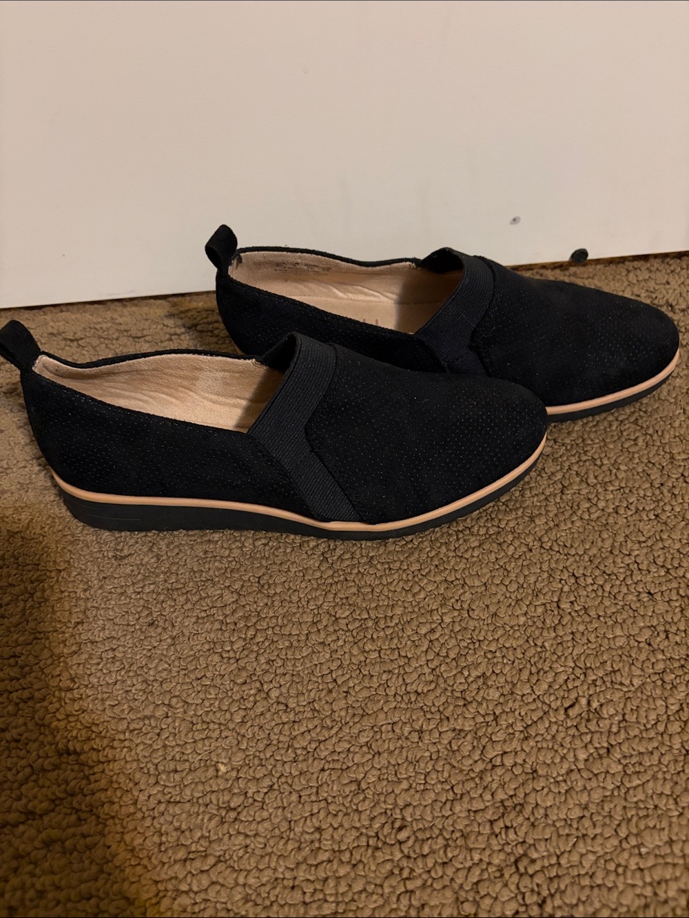 Naturalizer Black Slip-On Loafers with Tan Trim
